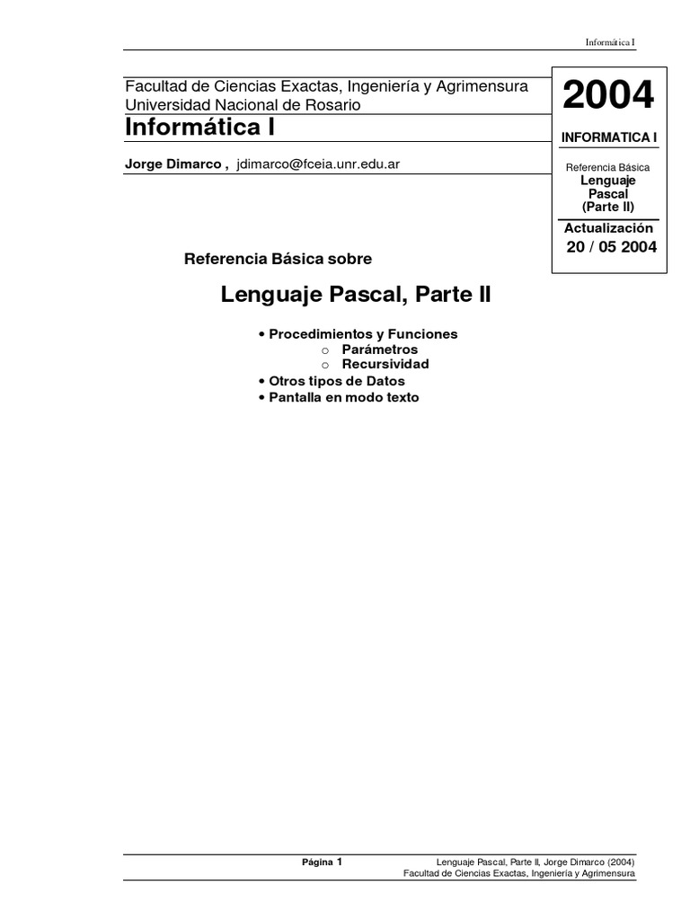 Procedimientos y Funciones en Pascal | PDF | Lenguaje de programación ...