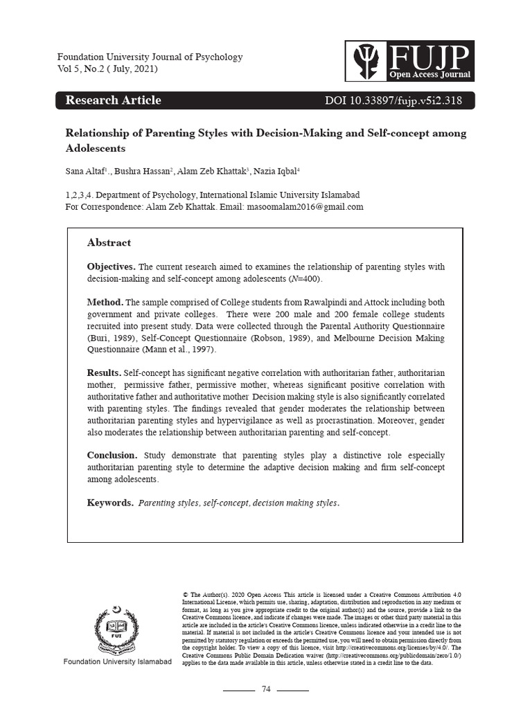 Relationship of Parenting Styles With de | PDF | Parenting | Self Concept