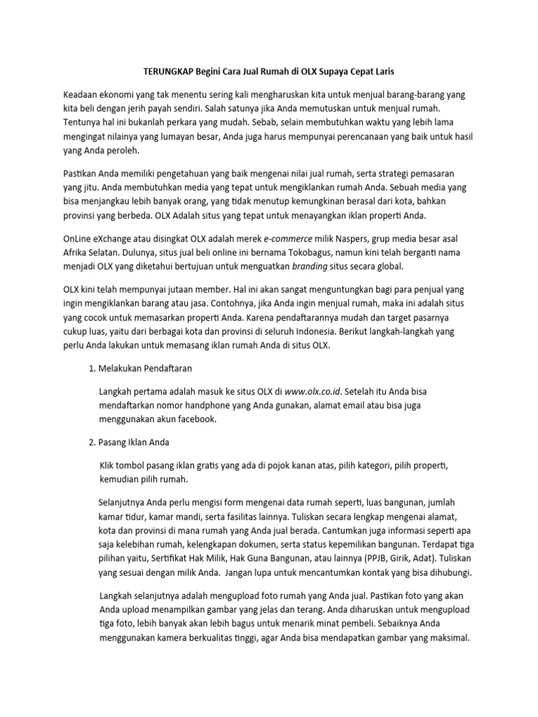 16 TERUNGKAP Begini Cara Jual Rumah Di OLX Supaya Cepat Laris PDF
