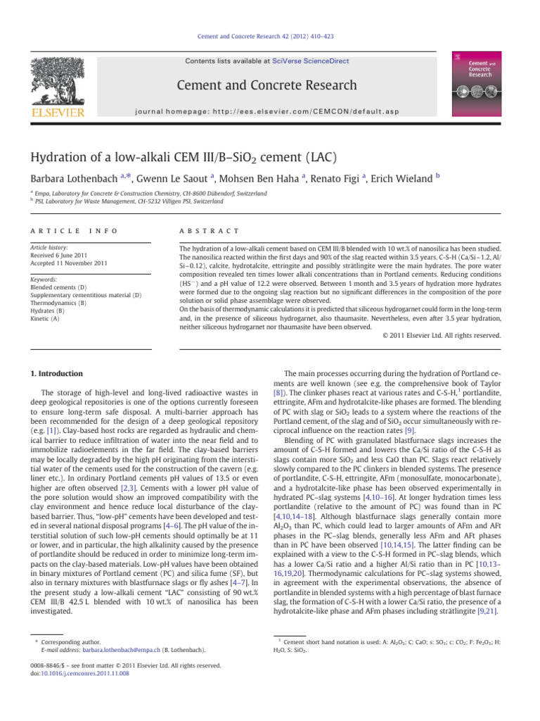 Hydration of Low-Alkali CEM III/B Cement | PDF | Cement | Scanning ...
