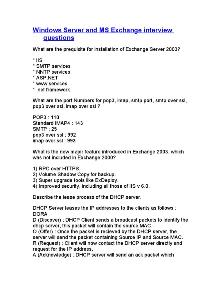 Windows Server and MS Exchange Interview Questions Exploring Key