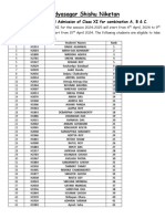 Vidyasagar Shishu Niketan: Merit List For Provisional Admission of Class XI For Combination A, B & C