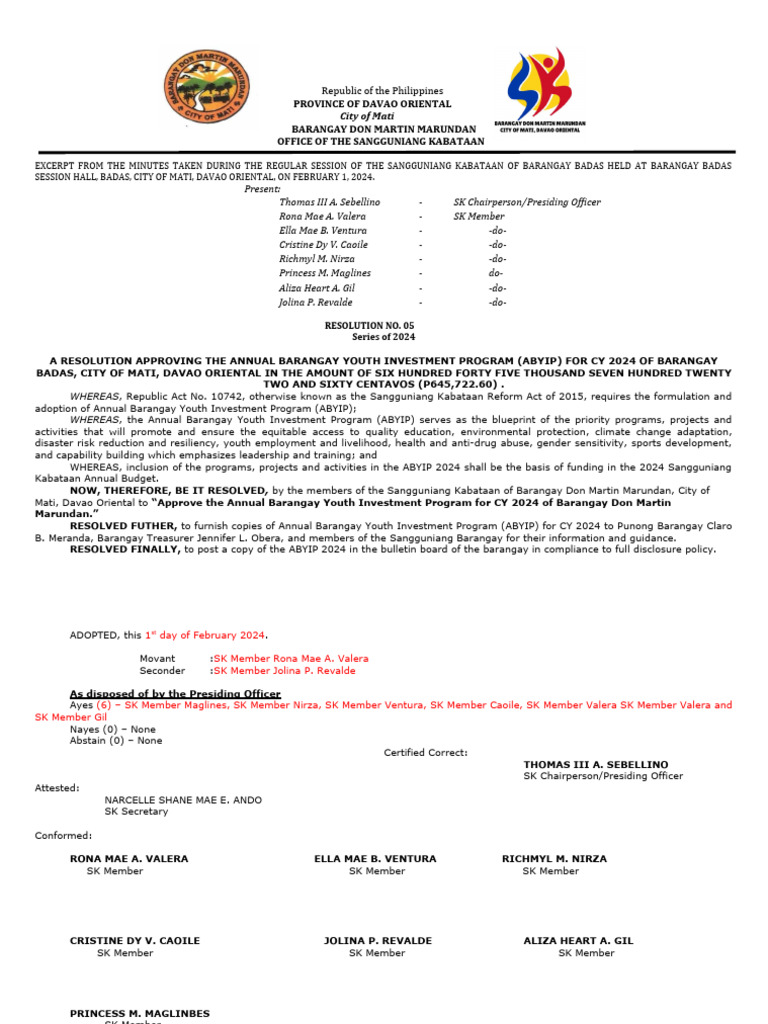 ABYIP-Resolution 05 | PDF