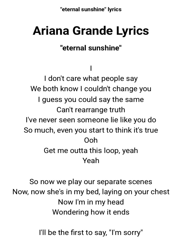 Ariana Grande - Eternal Sunshine Lyrics | PDF