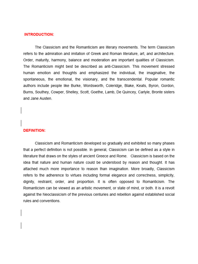 Classicism vs. Romanticism | PDF | Romanticism | Classicism