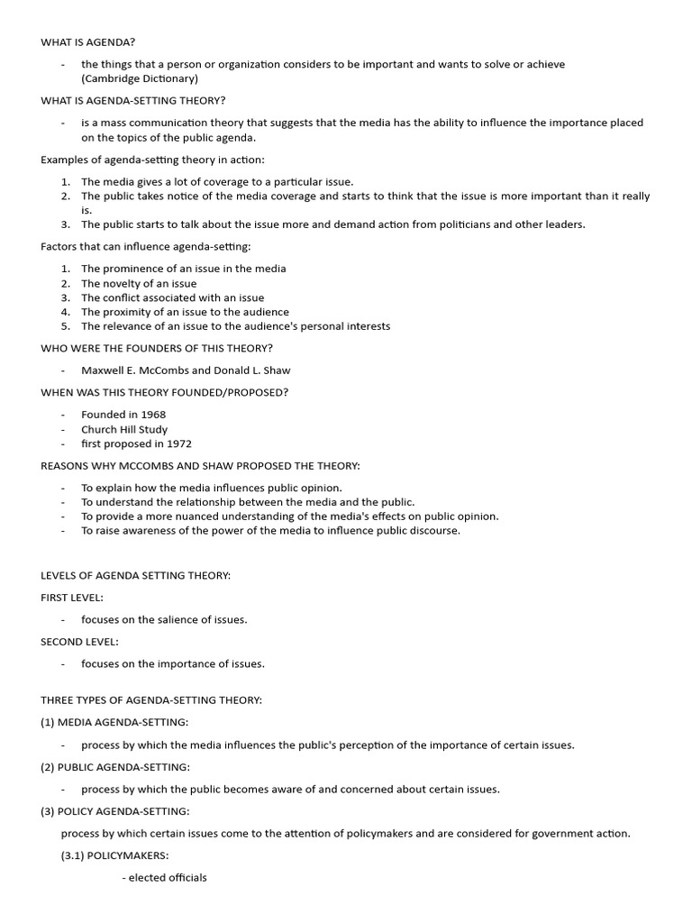 Agenda-Setting Theory | PDF | Mass Media | Human Communication