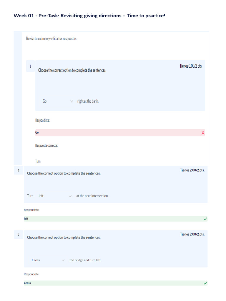 Week 01 - Pre-Task Revisiting Giving Directions - Time To Practice! | PDF
