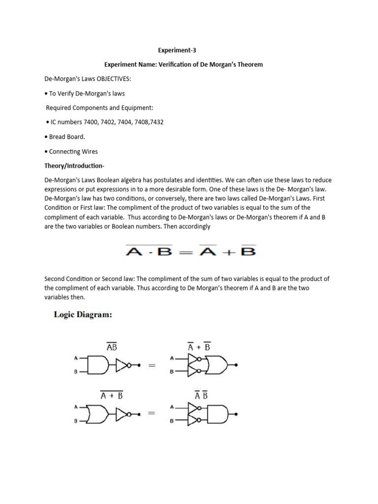 Experiment 3 PDF Digital Electronics Boolean Algebra