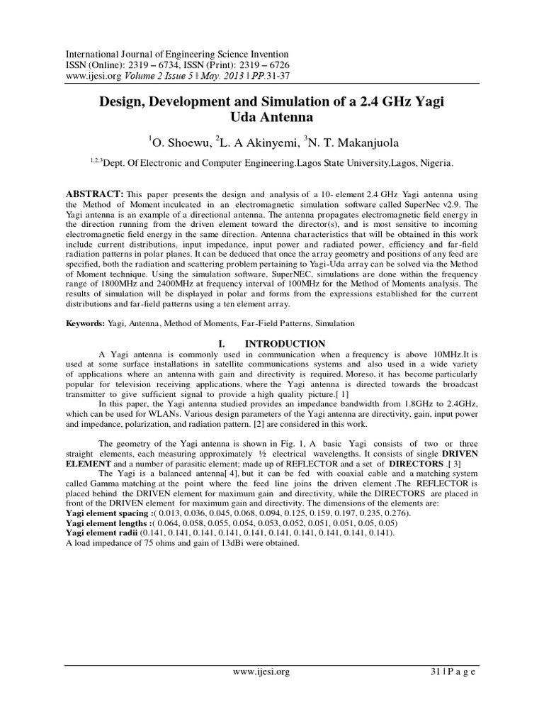 2.4 GHz Yagi Antenna Design & Simulation | PDF | Antenna (Radio) | Waves
