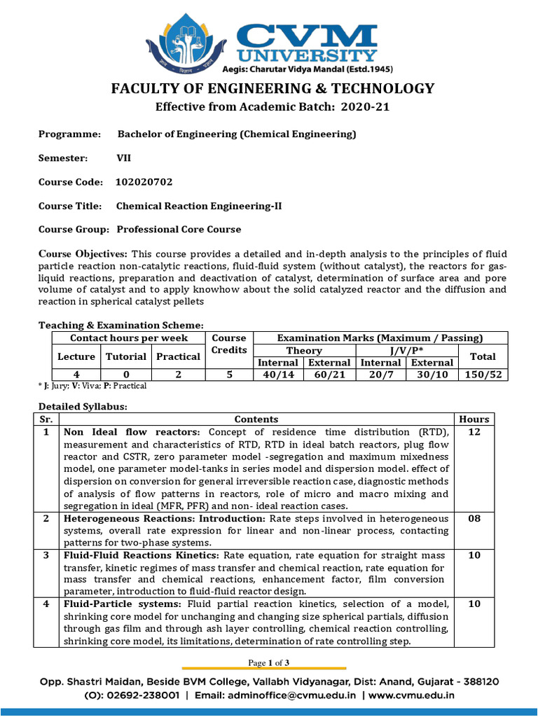 Chemical Reaction Engineering-II Syllabus | PDF | Chemical Reactor ...