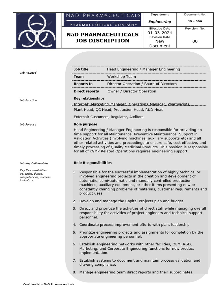 Head of Engineering Job Description | PDF | Engineering | Project ...