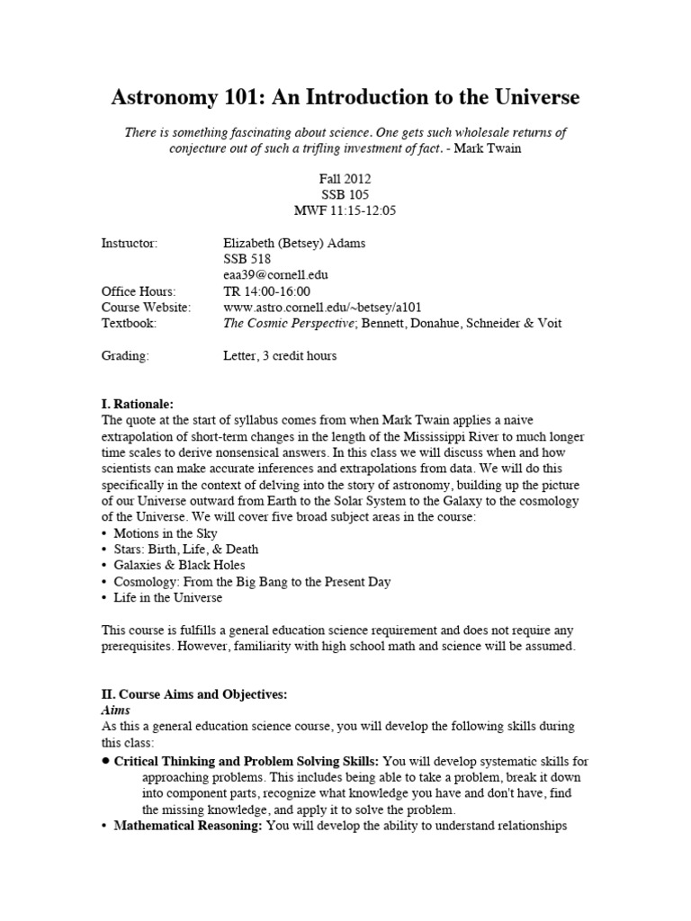 Astronomy 101 Syllabus Betsey Pdf Big Bang Stars