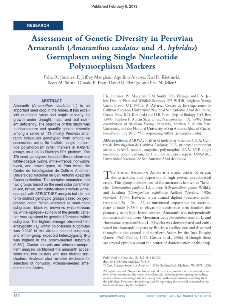 Genetic Diversity in Peruvian Amaranth | PDF | Biology | Genetics