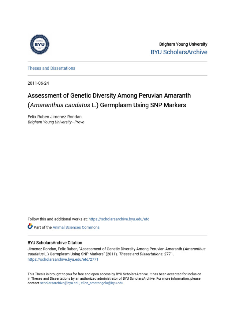 Assessment of Genetic Diversity Among Peruvian Amaranth ( - em - Amar ...