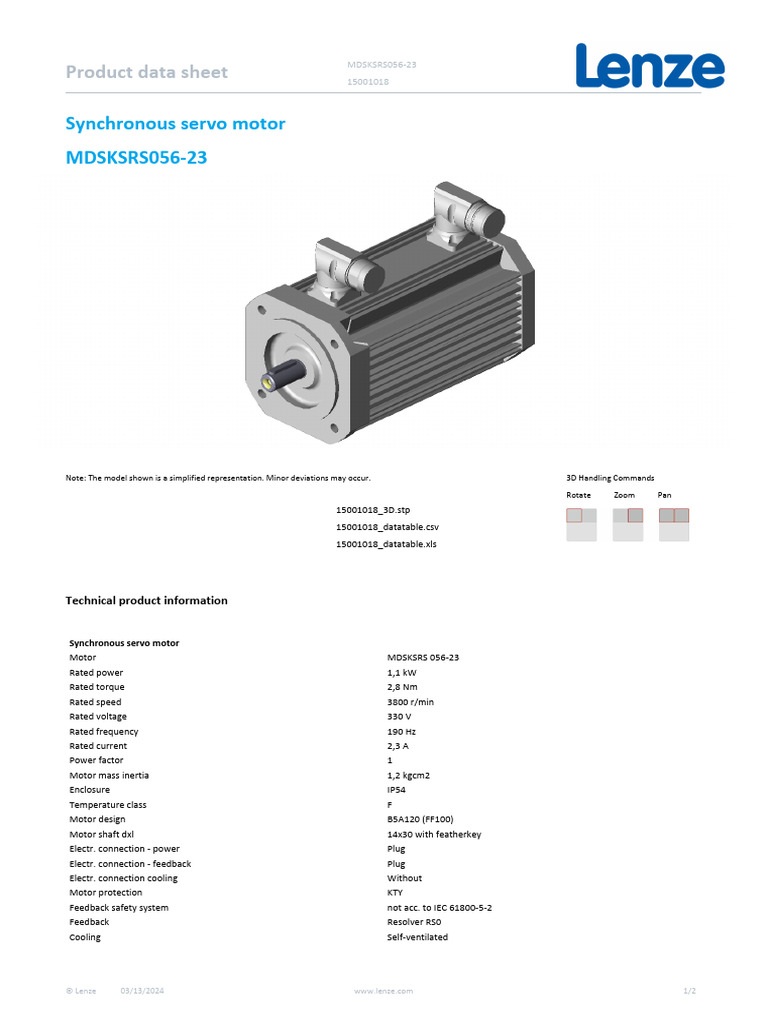 Synchronous Servo Motor MDSKSRS056-23: Product Data Sheet | PDF ...