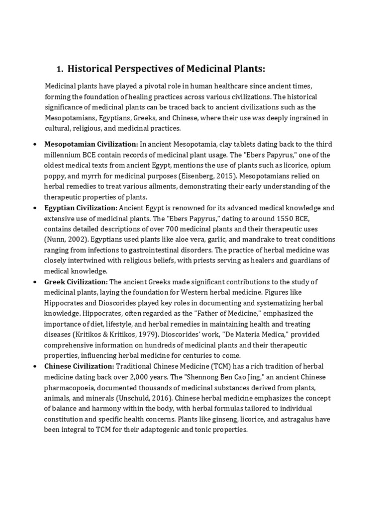 Historical Perspectives of Medicinal Plants | PDF | Inflammation ...