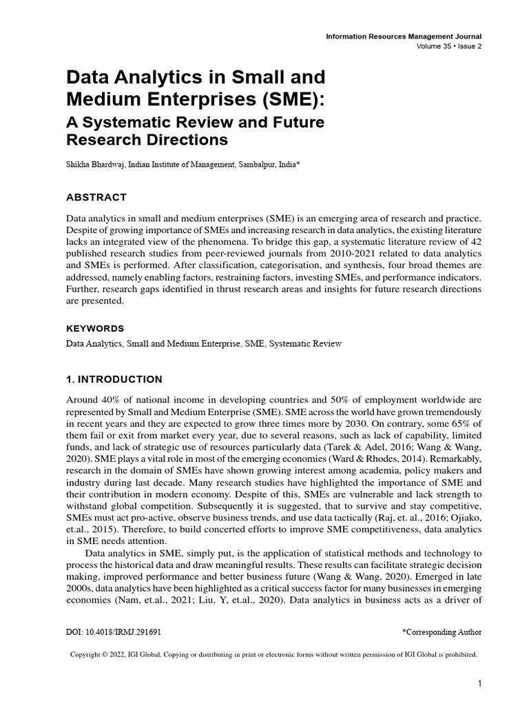 Data Analytics in Small and Medium Enterprises SME | PDF | Small And ...