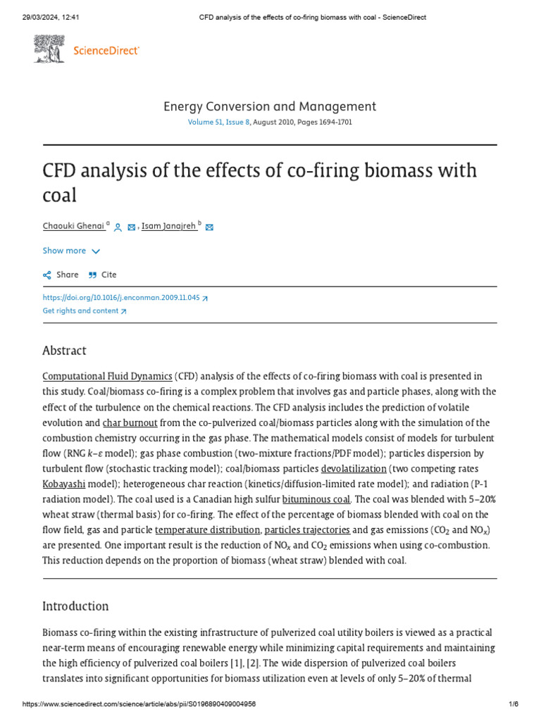 CFD Analysis of The Effects of CoFiring Biomass With Coal