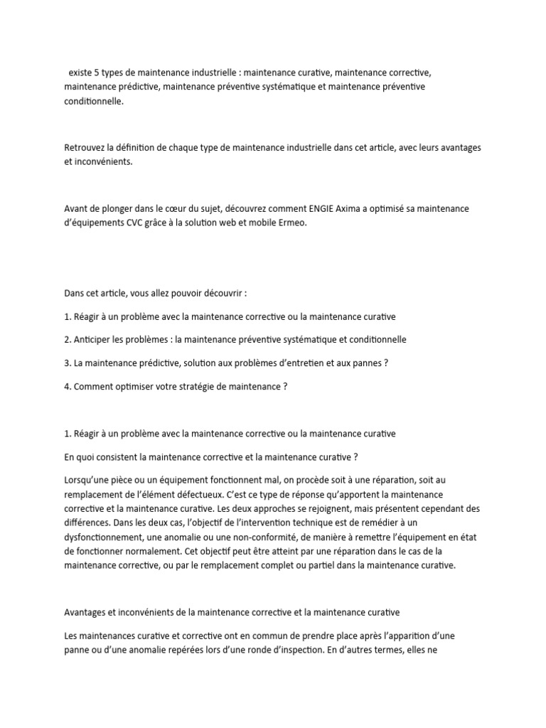 Types de maintenance industrielle expliqués | PDF | Logiciel ...