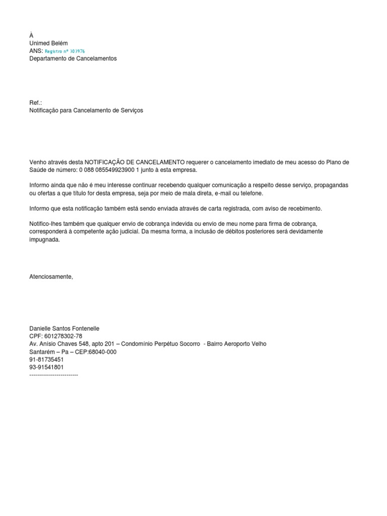 Carta de cancelamento