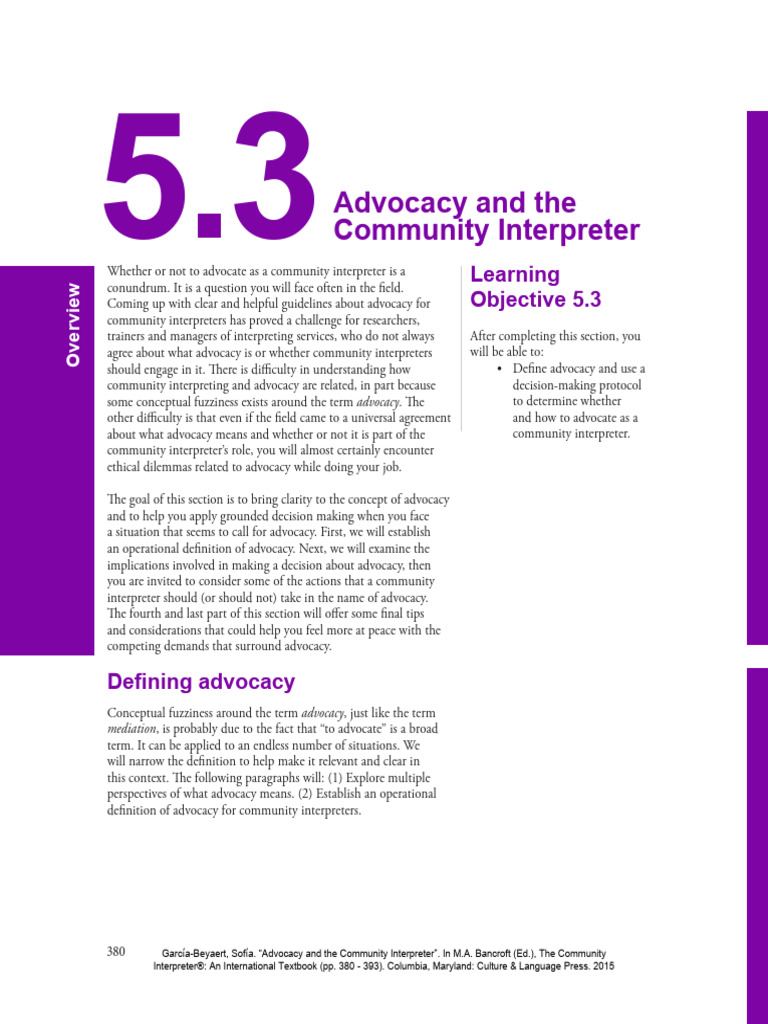 Advocacy and The Community Interpreter | PDF | Language Interpretation ...