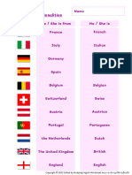 ใบความรู้ worksheet Countries and Nationalities 11111