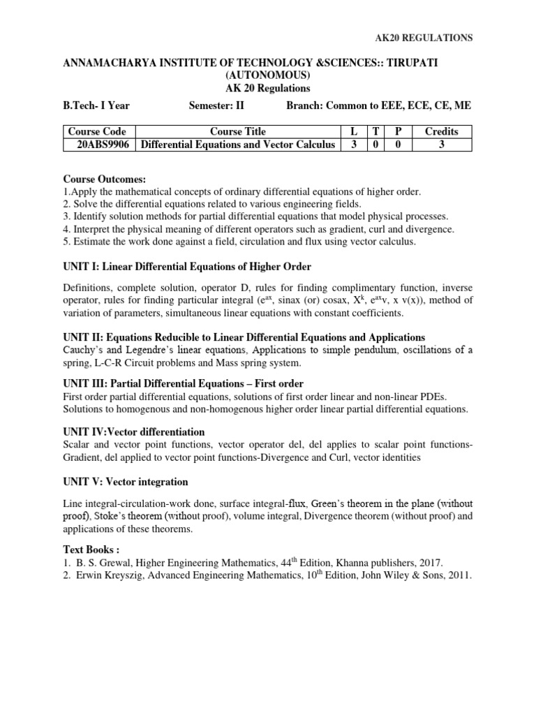 BCME Syllabus Overview for B.Tech | PDF | Partial Differential Equation ...