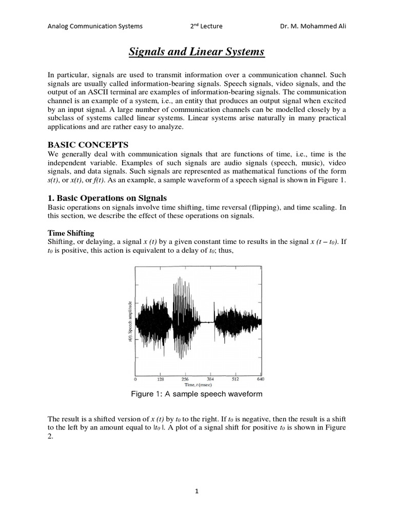 1st Lecture Signals and Linear Systems PDF Discrete Time And