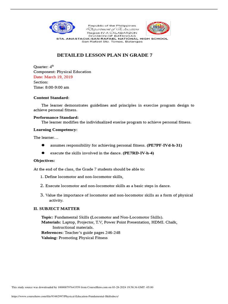 Physical Education Fundamental Skills | PDF | Anatomical Terms Of Motion
