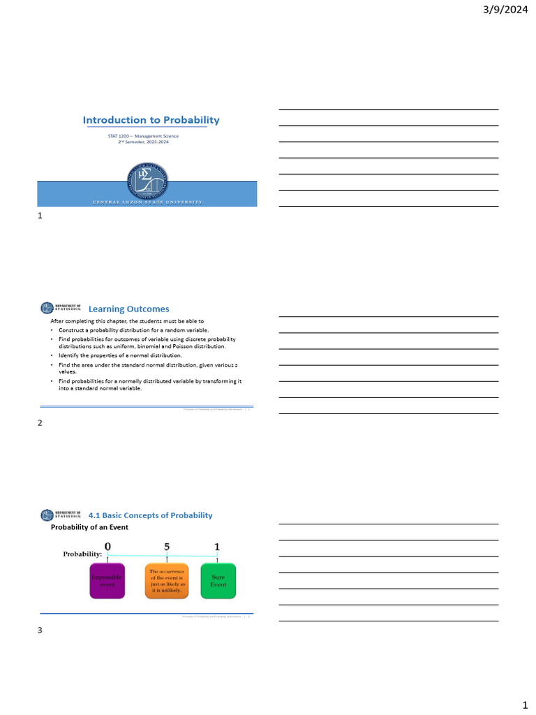 STAT 1200 - 4 Introduction To Probability - 024152 | PDF | Probability ...