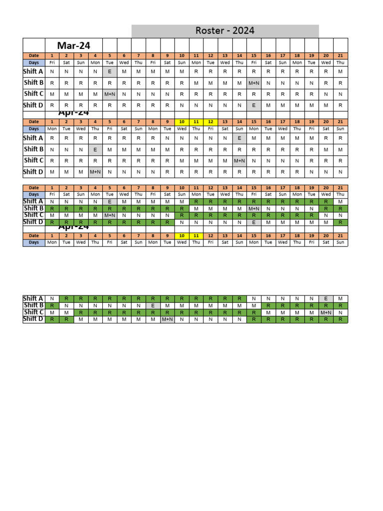 2024 Monthly Duty Roster Schedule | PDF