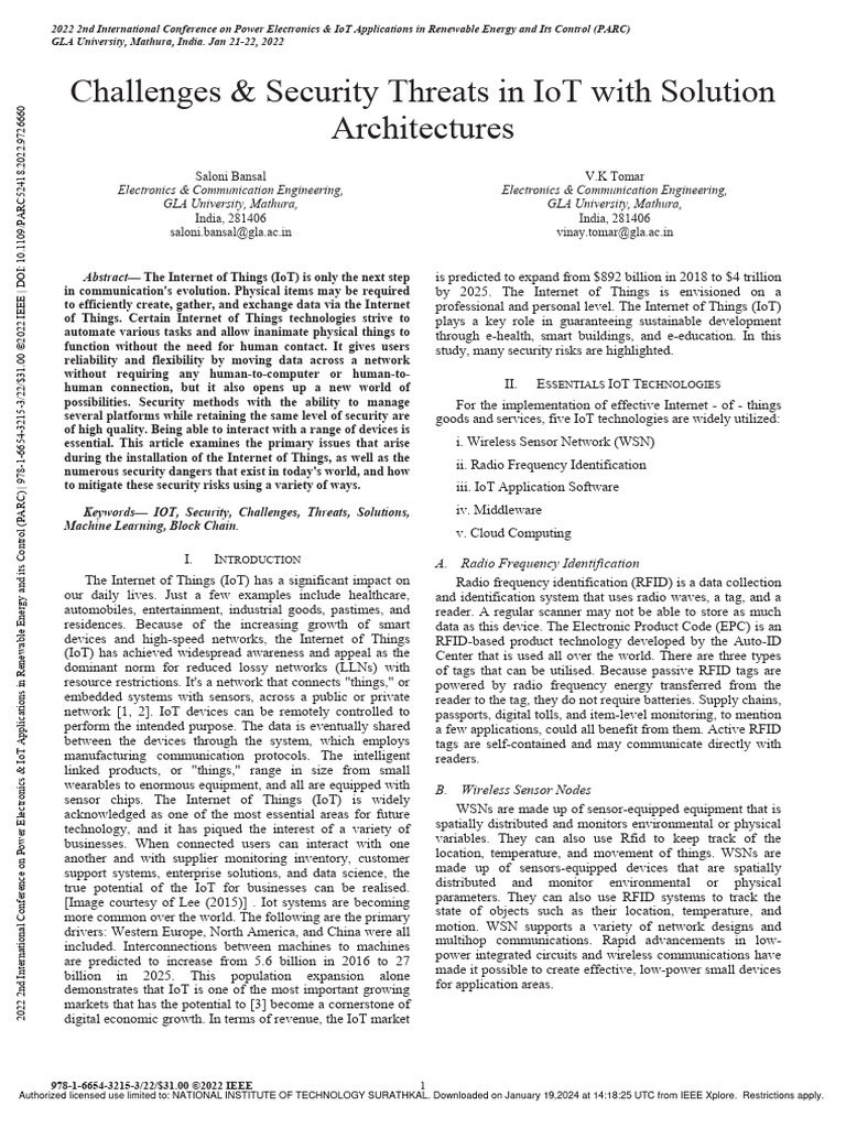 IoT Security Challenges and Solutions | PDF | Internet Of Things | Security