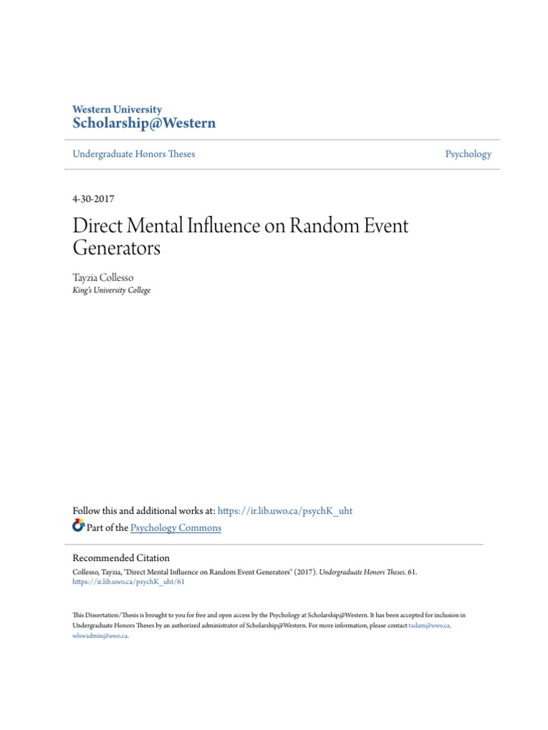 Mental Influence on Random Event Generators | PDF | Student's T Test | Mind