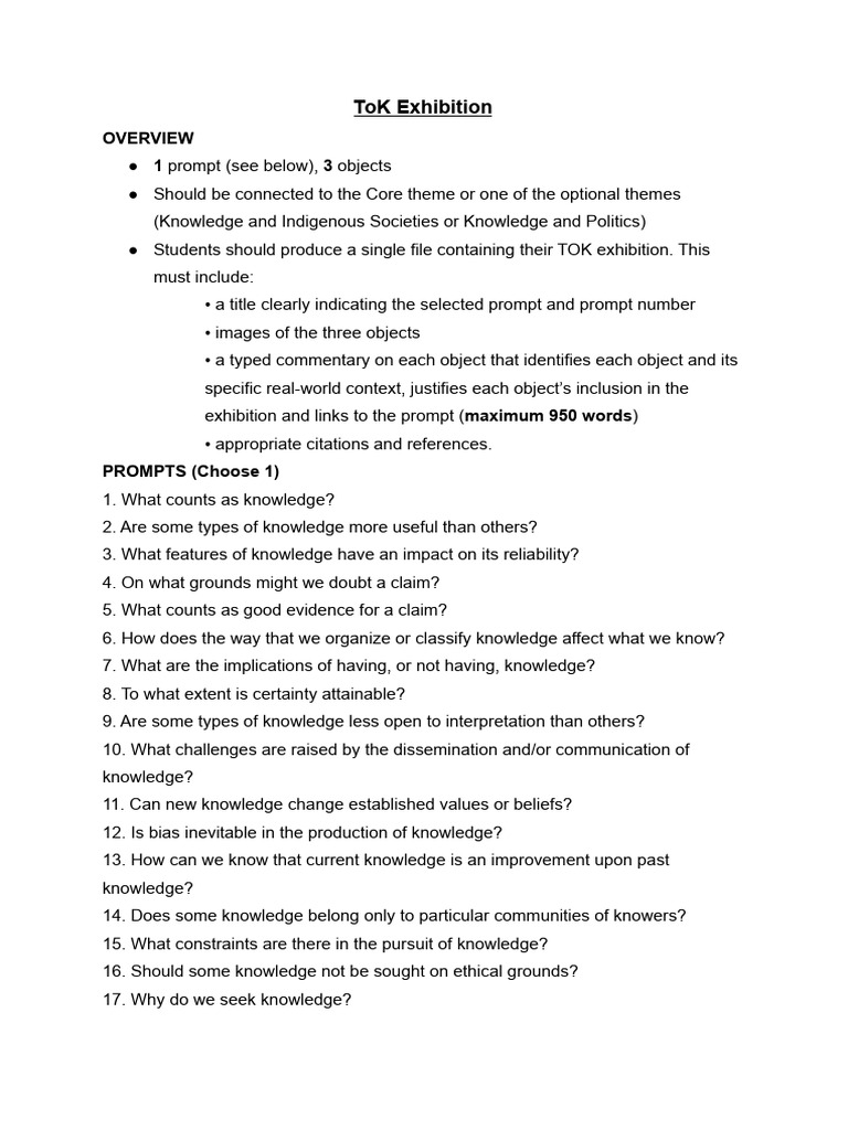 ToK Exhibition Guide: Prompts & Objects | PDF | Knowledge | Epistemology