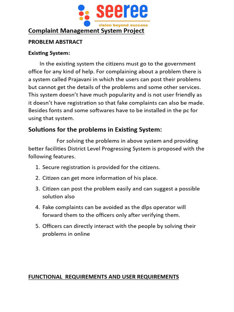 Complaint Management System Project | PDF | Software | Information ...