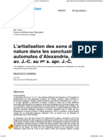 L'Artialisation Des Sons de La Nature Dans Les Sanctuaires À Automates D'alexandrie, Du IIIe S. Av. J.-C. Au Ier S. Apr. J.-C