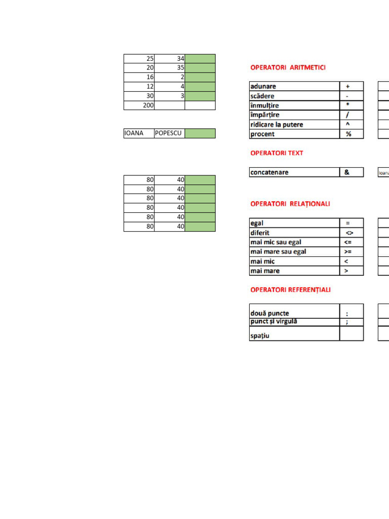 Operatori excel pdf