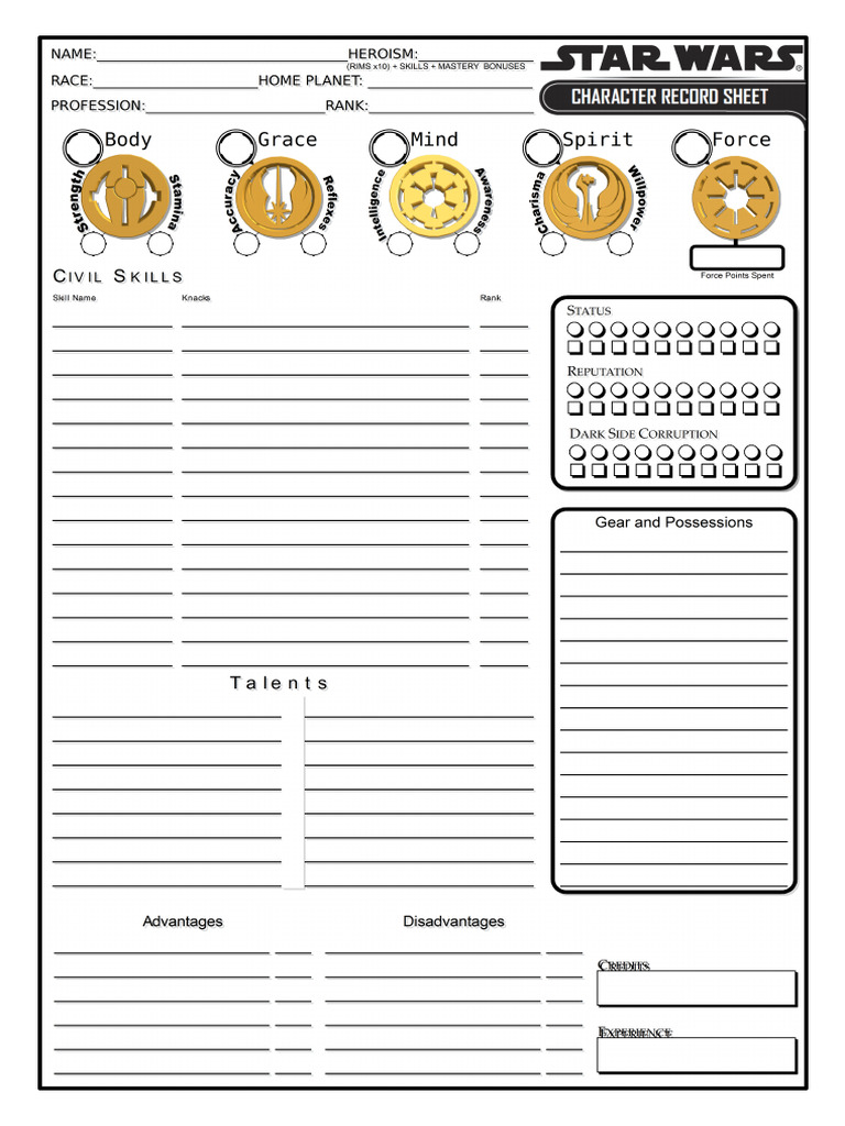 SWR&K - Character - Sheet 1.3.0 | PDF