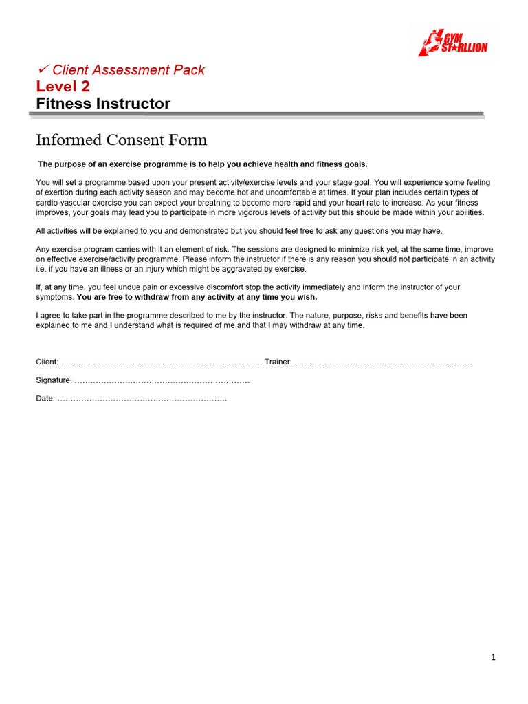 Fitness Instructor Client Assessment Pack | PDF | Personal Trainer ...
