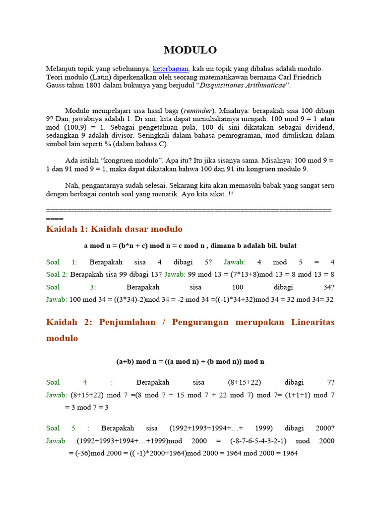 Teori dan Contoh Soal Modulo | PDF