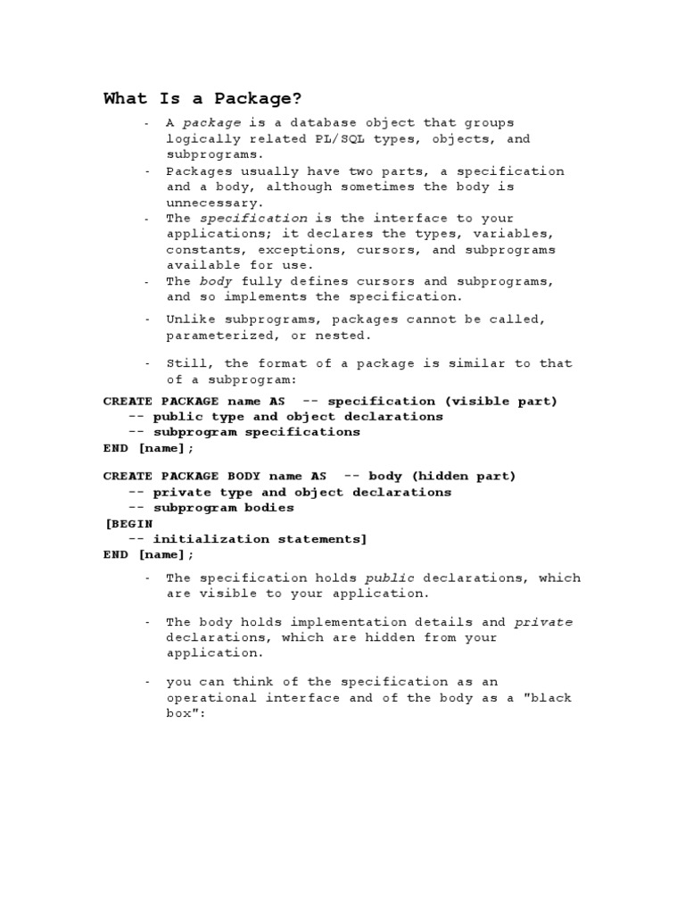 What Is A Package? | PDF | Pl/Sql | Subroutine