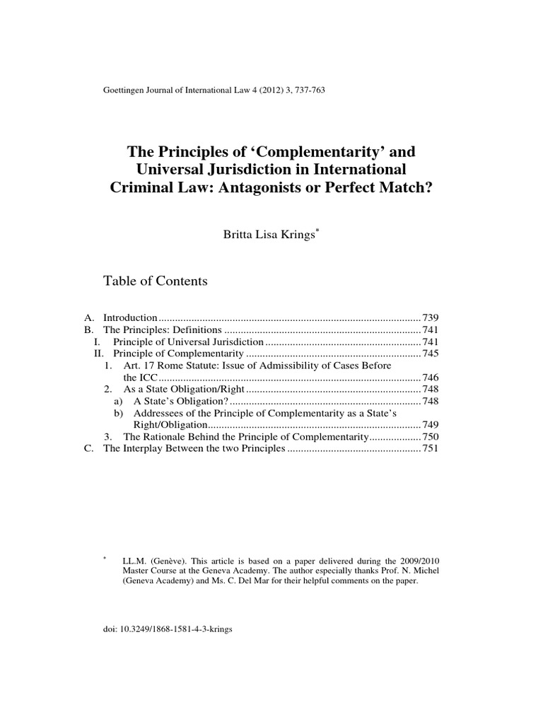 Complementarity and Universal Jurisdiction | PDF | International ...