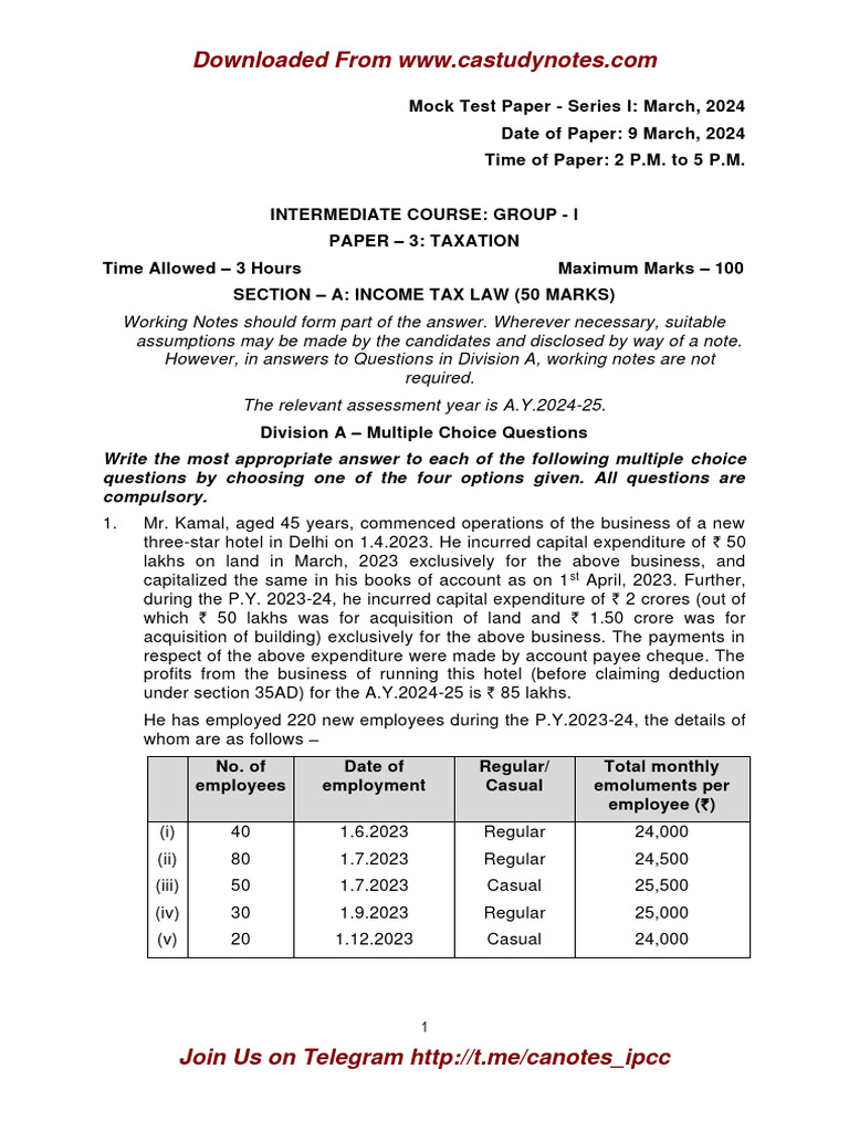 Ca inter taxation q mtp 1 may 2024 castudynotes com pdf taxes