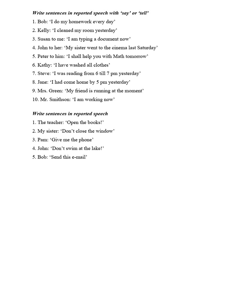 Write Sentences in Reported Speech With | PDF | Language Arts & Discipline