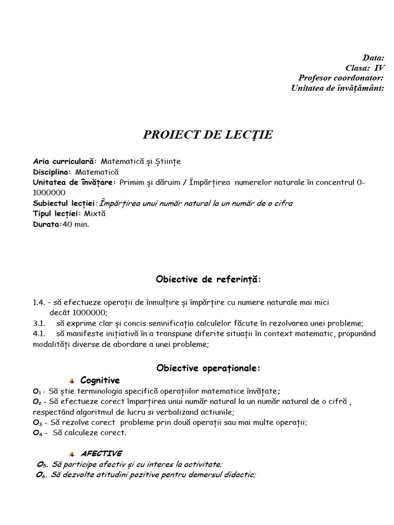32 Proiect Didactic Matematica | PDF