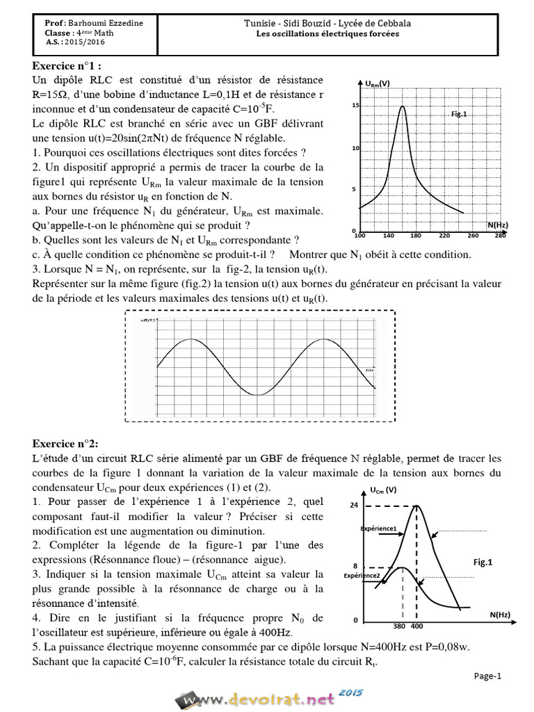 Exercice RLC : Oscillations forcées et résonance | PDF | Tension ...