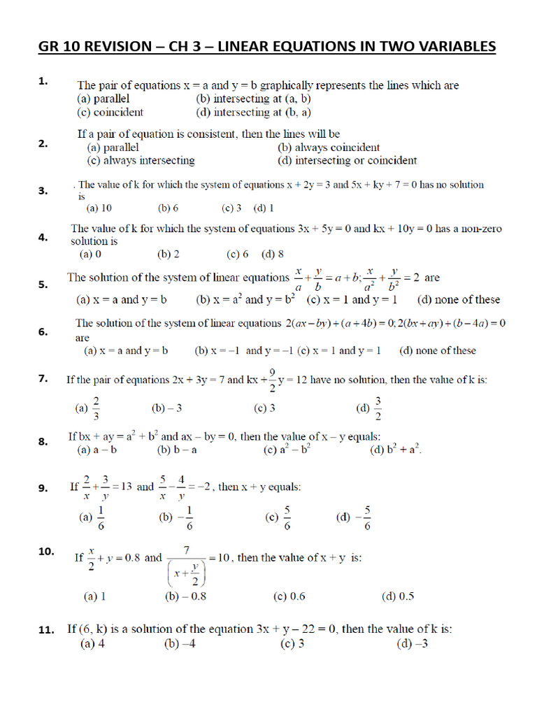 GR 10 - CH 3 - Linear Equations | PDF