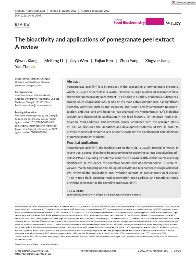 Journal Of Food Biochemistry Publication Fee
