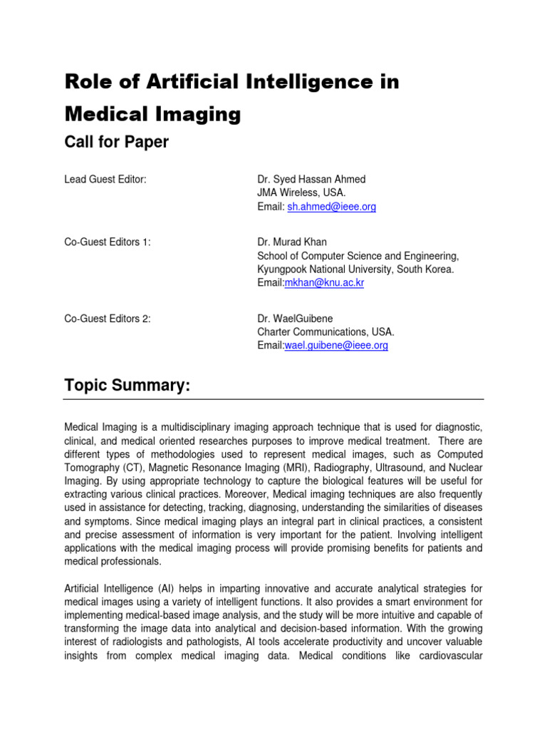 ARTIFICIAL INTELLIGENCE IN MEDICAL IMAGING TECHNOLOGY PDF intelligence overview