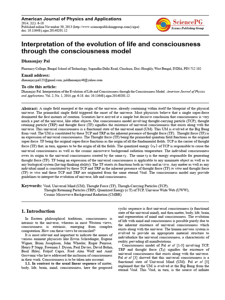 Consciousness Model in Evolution Theory | PDF | Mind | Universe